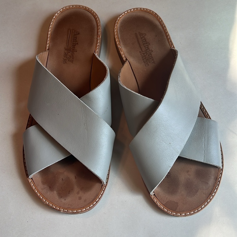 Anthology Paris Gray Leather Birdy Sandal Size 37 = 7US